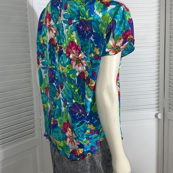 Vintage 80’s Satin Floral Jacquard Statement Blouse Women’s Large - Picture 4 of 9